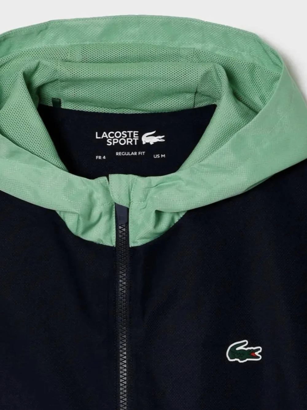 Lacoste Navy Jacket with Mint Green Hood & Sleeves